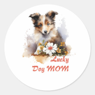 Shetland Sheepdog Puppy Pet Waterverf Flower Ronde Sticker
