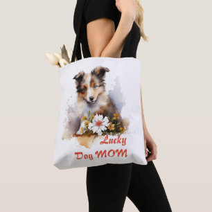 Shetland Sheepdog Puppy Pet Waterverf Flower Tote Bag