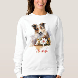 Shetland Sheepdog Puppy Pet Waterverf Flower Trui