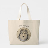 Shetland Sheepdog Puppy Schilderij Sheltie Dog Art Grote Tote Bag (Achterkant)
