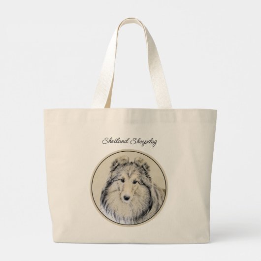 Shetland Sheepdog Puppy Schilderij Sheltie Dog Art Grote Tote Bag (Achterkant)
