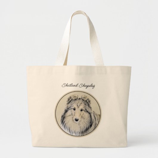 Shetland Sheepdog Puppy Schilderij Sheltie Dog Art Grote Tote Bag (Voorkant)