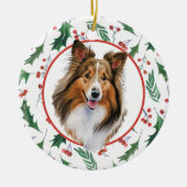 Shetland Sheepdog Red Berry Holly Border keramiek Keramisch Ornament (Voorkant)