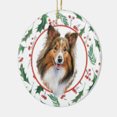 Shetland Sheepdog Red Berry Holly Border keramiek Keramisch Ornament (Links)