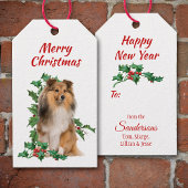 Shetland Sheepdog Red Berry Holly Kerstmis Cadeaulabel