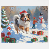 Shetland Sheepdog Rent Sneeuw Met Kerstmuts Fleece Deken (Voorkant (Horizontaal))