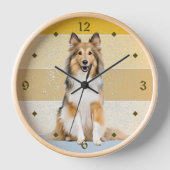 Shetland Sheepdog Retro Sunset Clock (Voorkant)