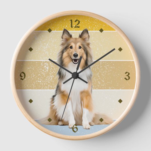 Shetland Sheepdog Retro Sunset Clock (Voorkant)