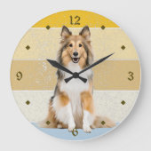 Shetland Sheepdog Retro Sunset Clock Grote Klok (Voorkant)