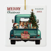 Shetland Sheepdog Retro Truck Kerstmis Keramisch Ornament (Achterkant)