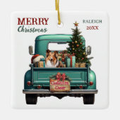 Shetland Sheepdog Retro Truck Kerstmis Keramisch Ornament (Voorkant)