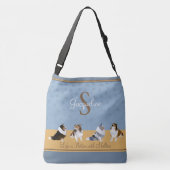 Shetland Sheepdog, Row of Shelties on Blue, Yellow Crossbody Tas (Achterkant)