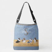 Shetland Sheepdog, Row of Shelties on Blue, Yellow Crossbody Tas (Voorkant)