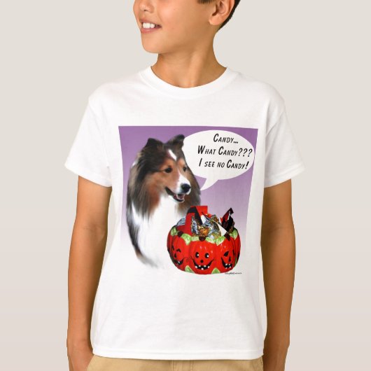 Shetland Sheepdog (sable) Halloween Snoep T-shirt (Voorkant)