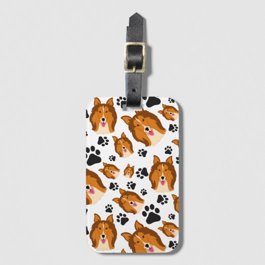 Shetland Sheepdog Scotland Sheltie Dog Puppy Paws Bagagelabel (Voorkant (verticaal))