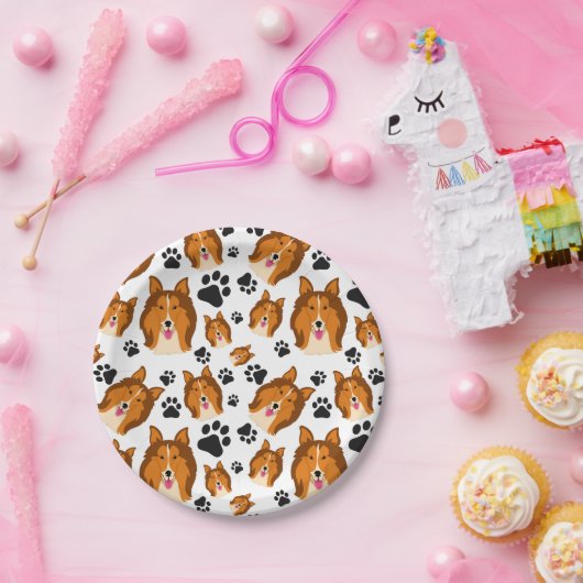 Shetland Sheepdog Scotland Sheltie Dog Puppy Paws Papieren Bordje (Feest)