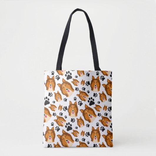 Shetland Sheepdog Scotland Sheltie Dog Puppy Paws Tote Bag (Voorkant)