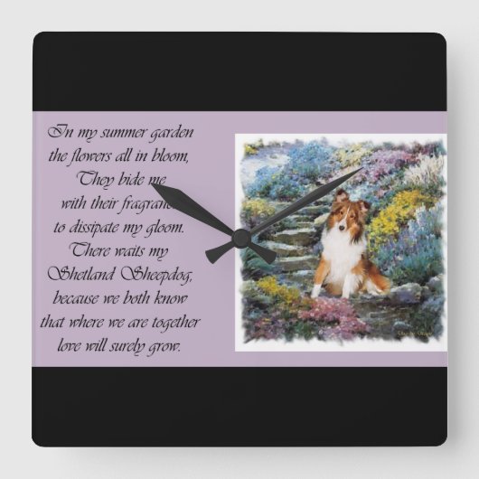 Shetland Sheepdog Sheltie Art Gifts Vierkante Klok (Voorkant)