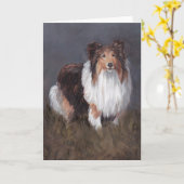 Shetland Sheepdog Sheltie Dog Art Wenskaart Kaart (Gele Bloem)
