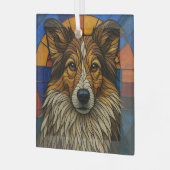 Shetland Sheepdog Sheltie Dog "Glas in lood" Glas Ornament (Voorkant links)