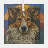 Shetland Sheepdog Sheltie Dog "Glas in lood" Glas Ornament (Voorkant)