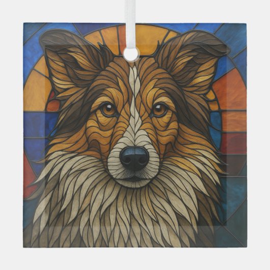 Shetland Sheepdog Sheltie Dog "Glas in lood" Glas Ornament (Voorkant)