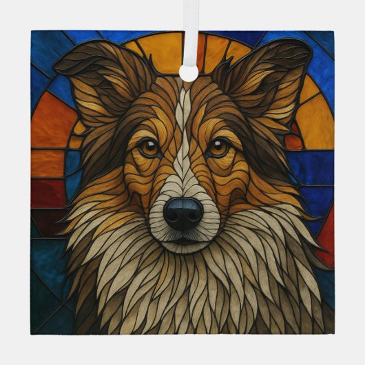 Shetland Sheepdog Sheltie Dog "Glas in lood" Glas Ornament (Achterkant)