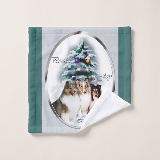 Shetland Sheepdog Sheltie Kerstmis Bad Handdoek (Wasdoekje)