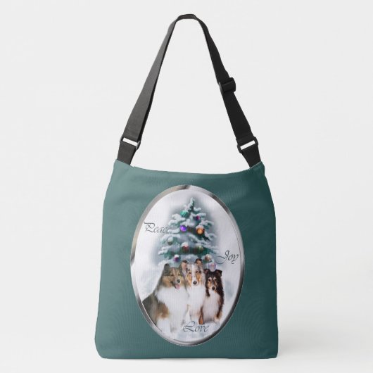 Shetland Sheepdog Sheltie Kerstmis Crossbody Tas (Voorkant)