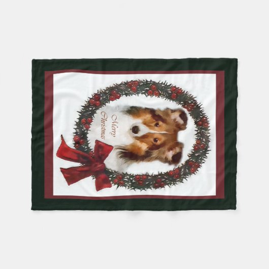 Shetland Sheepdog Sheltie Kerstmis Fleece Deken (Voorkant (Horizontaal))