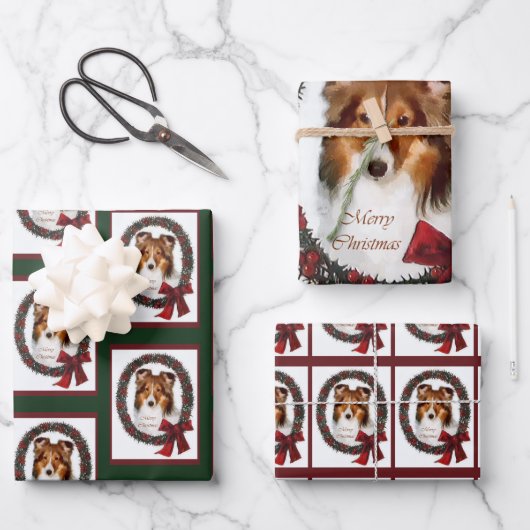 Shetland Sheepdog Sheltie Kerstmis Inpakpapier Vel (Voorkant)