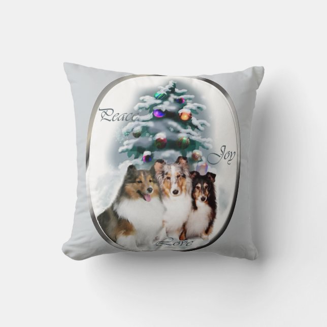 Shetland Sheepdog Sheltie Kerstmis Kussen (Voorkant)
