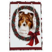 Shetland Sheepdog Sheltie Kerstmis Medium Cadeauzakje (Voorkant)