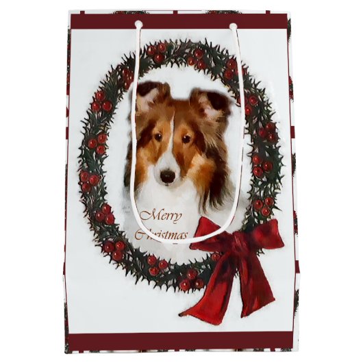 Shetland Sheepdog Sheltie Kerstmis Medium Cadeauzakje (Achterkant)