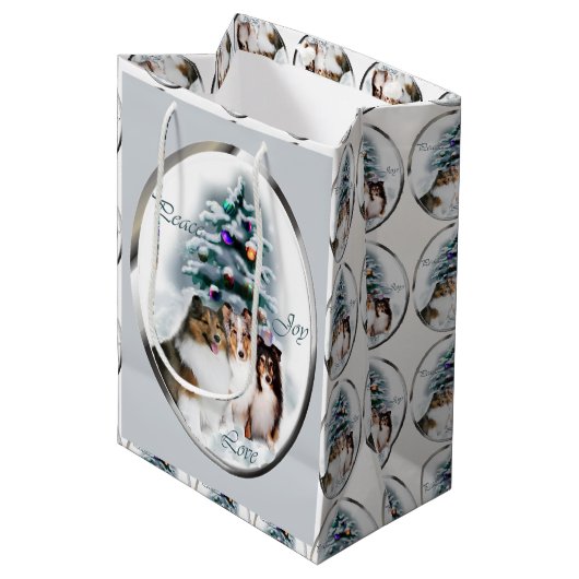 Shetland Sheepdog Sheltie Kerstmis Medium Cadeauzakje (Voorkant Gekanteld)
