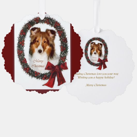 Shetland Sheepdog Sheltie Kerstmis Ornament Kaart (Voorkant / Achterkant)