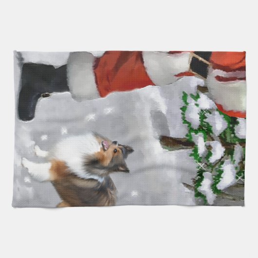 Shetland Sheepdog Sheltie Kerstmis Theedoek (Horizontaal)