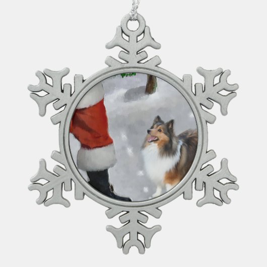 Shetland Sheepdog Sheltie Kerstmis Tin Sneeuwvlok Ornament (Voorkant)