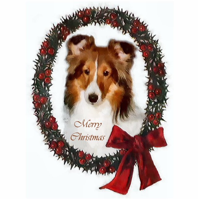 Shetland Sheepdog Sheltie met kerstcadeaus Fotobeeldje Ornament (Voorkant)