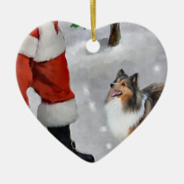 Shetland Sheepdog Sheltie met kerstcadeaus Keramisch Ornament