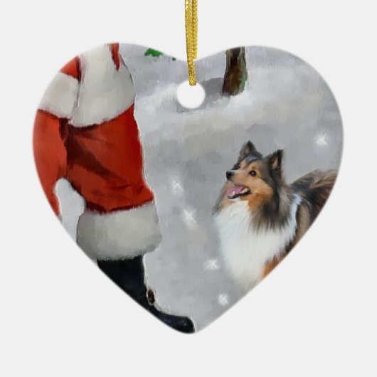 Shetland Sheepdog Sheltie met kerstcadeaus Keramisch Ornament (Voorkant)