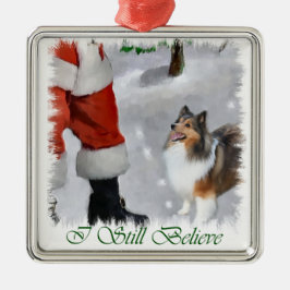 Shetland Sheepdog Sheltie met kerstcadeaus Metalen Ornament