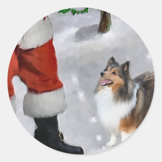Shetland Sheepdog Sheltie met kerstcadeaus Ronde Sticker (Voorkant)