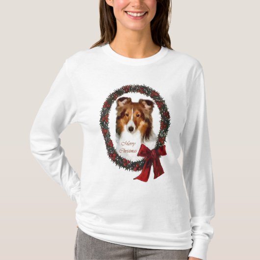 Shetland Sheepdog Sheltie met kerstcadeaus T-shirt (Voorkant)