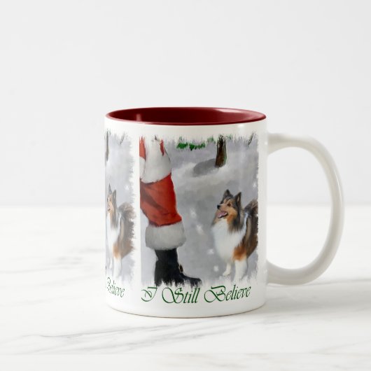Shetland Sheepdog Sheltie met kerstcadeaus Tweekleurige Koffiemok (Rechts)