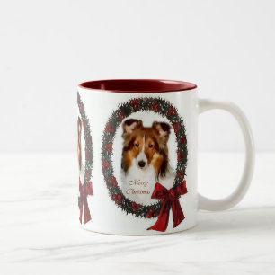 Shetland Sheepdog Sheltie met kerstcadeaus Tweekleurige Koffiemok
