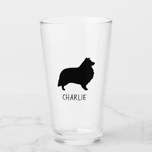 Shetland Sheepdog Silhouette Sheltie Dog Custom Glas (Voorkant)