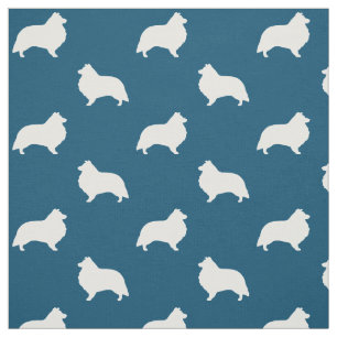 Shetland Sheepdog Silhouettes Blue en White Stof