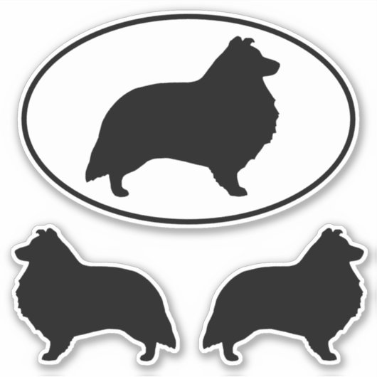 Shetland Sheepdog Silhouettes Vinyl Sticker Set (Voorkant)
