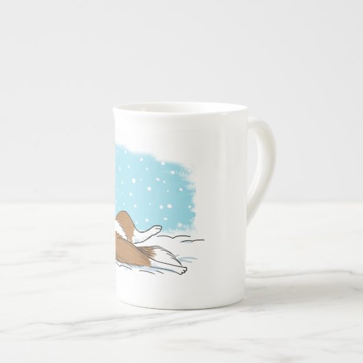 Shetland Sheepdog Snow Dog Sheltie Winter Holiday Porselein Kop (Voorkant rechts)